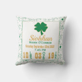 Ierse Shamrock New Baby Birth Stats Kussen (Achterkant)