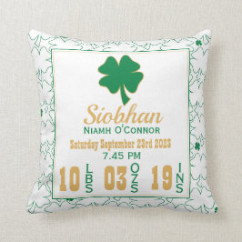 Ierse Shamrock New Baby Birth Stats Kussen