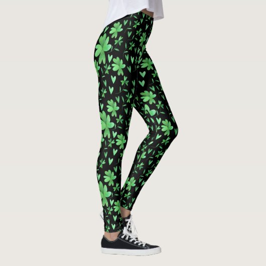 Ierse Shamrock Patroon | Groen en Zwart Leggings (Rechts)
