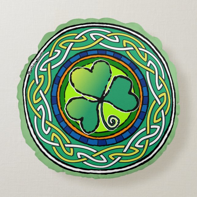 Ierse shamrock rond kussen (Voorkant)