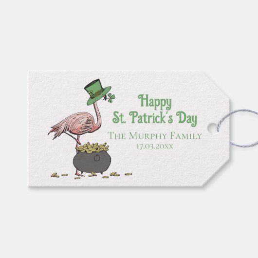 Ierse Shamrock Roze Flamingo St. Patrick's Day Cadeaulabel (Voorkant (Horizontaal))
