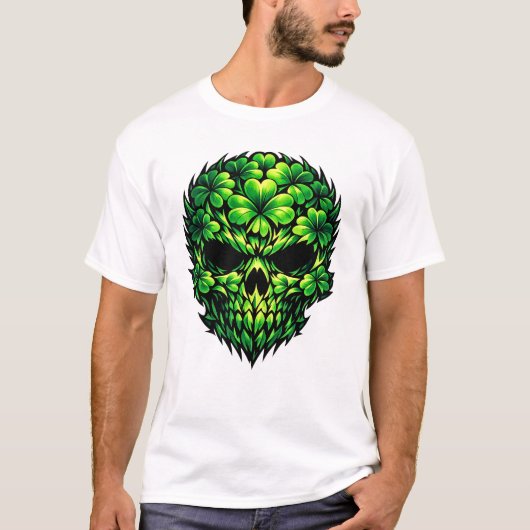 Ierse Shamrock Schedel St. Patrick T-Shirt (Voorkant)