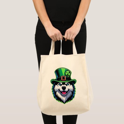 Ierse Shamrock Siberian Husky Dog St Patricks Day Tote Bag (Voorkant (product))