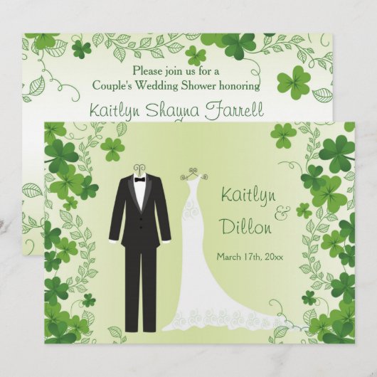 Ierse shamrock, smoking & town bruiloft douche kaart (Voorkant / Achterkant)