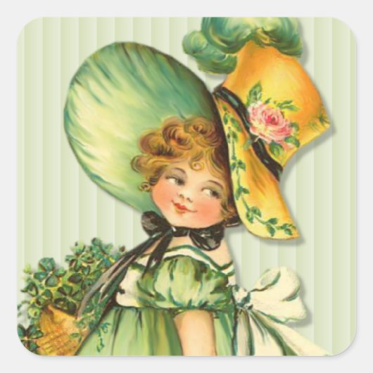 Ierse Shamrock Stroll meisje Vierkante Sticker (Voorkant)
