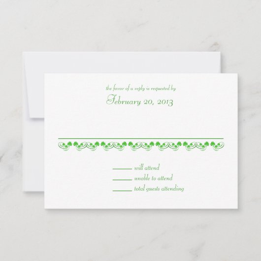 Ierse Shamrock Trouwreactiekaart RSVP Kaartje (Voorkant)