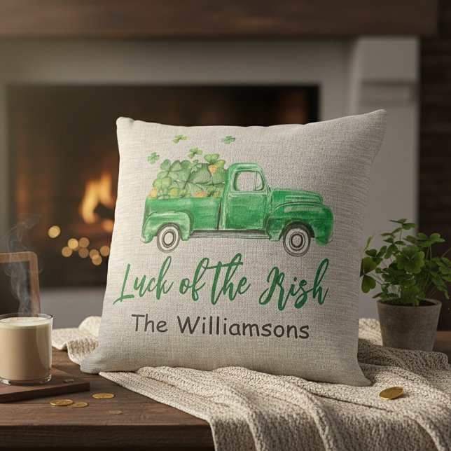 Ierse Shamrock Truck Sint-Patrick's Dag Custom Kussen (Irish Shamrock Truck Saint Patrick's Day Custom Throw Pillow)