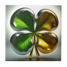 Ierse Shamrock Vier Blad Gouden Groene Klaver