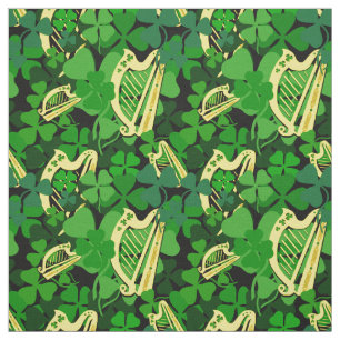 Ierse shamrock, zwart, Ierse harp stof print 7m