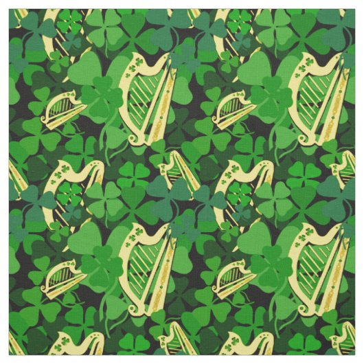 Ierse shamrock, zwart, Ierse harp stof print 7m (Swatch)