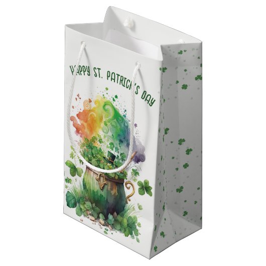 Ierse Shamrocks en Rainbow Pot Klein Cadeauzakje (Voorkant Gekanteld)