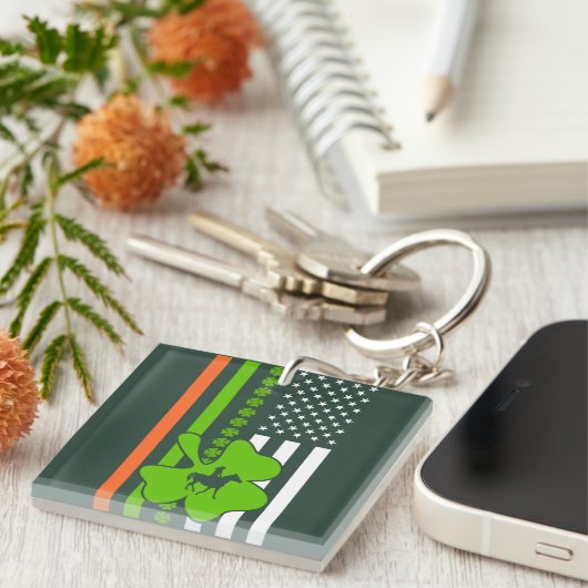 Ierse Shamrocks Flag Sleutelhanger (Voorkant Rechts)