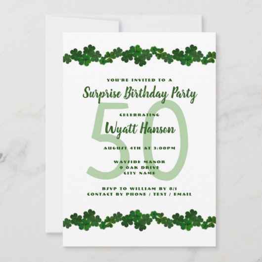 Ierse Shamrocks March Birthday Party Kaart (Voorkant)