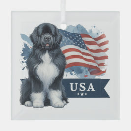 Ierse Spot Newfie Patriottisch Vierkant Glas Ornament