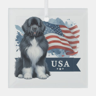 Ierse Spot Newfie Patriottisch Vierkant Glas Ornament