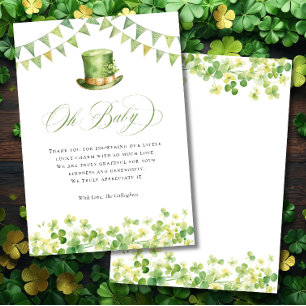 Ierse St. Patrick's Baby Shower Groene Shamrock Bedankkaart