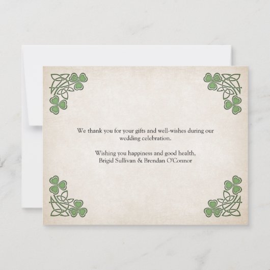 Ierse St. Patrick's bruiloft Bedankkaart (Achterkant)