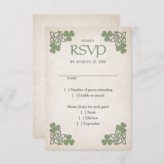 Ierse St. Patrick's bruiloft RSVP Kaartje (Voorkant / Achterkant)