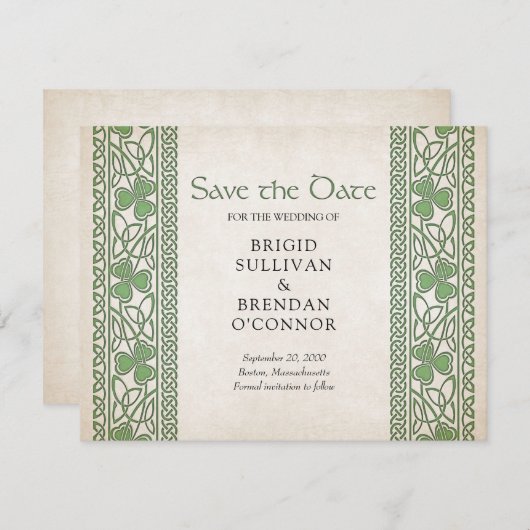 Ierse St. Patrick's bruiloft Save The Date (Voorkant / Achterkant)