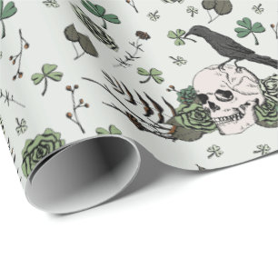 Ierse St. Patrick's Day Skulls and Clovers Bloemen Cadeaupapier