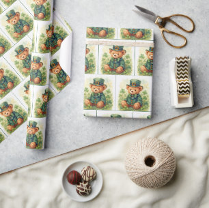 Ierse St. Patrick's Day Teddybeer Cadeaupapier