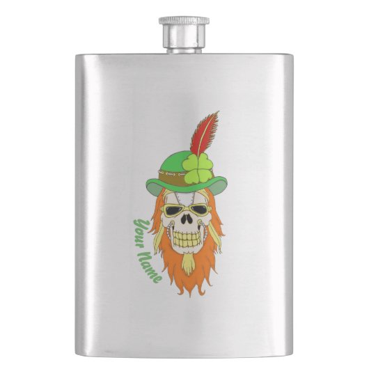 Ierse Steampunk Shamrock Skull Heupfles (Voorkant)