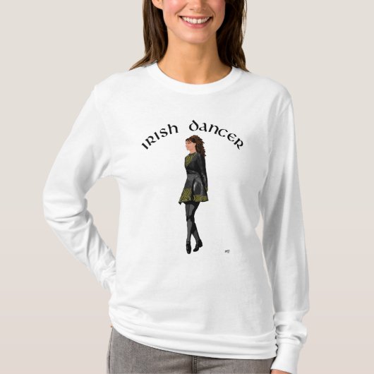 Ierse Stepdanser - Zwarte jurk, bruin haar T-shirt (Voorkant)