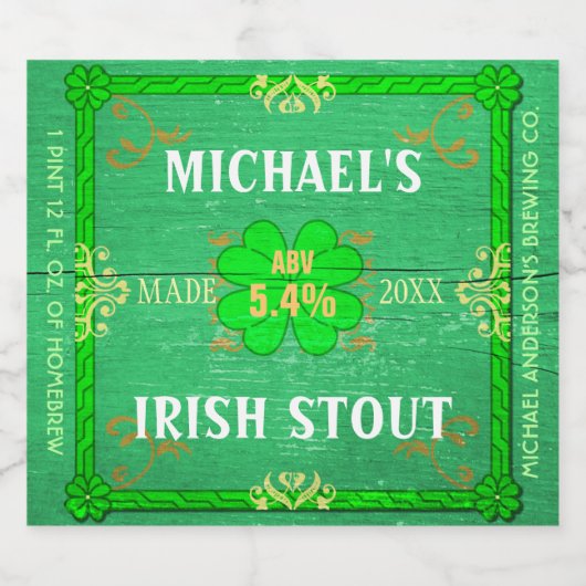 Ierse Stout Rustiek Groen Hout Ambacht Homebrewing Bier Etiket (Enkel label)