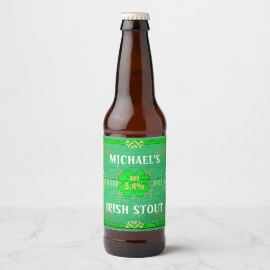 Ierse Stout Rustiek Groen Hout Ambacht Homebrewing Bier Etiket (Voorkant)