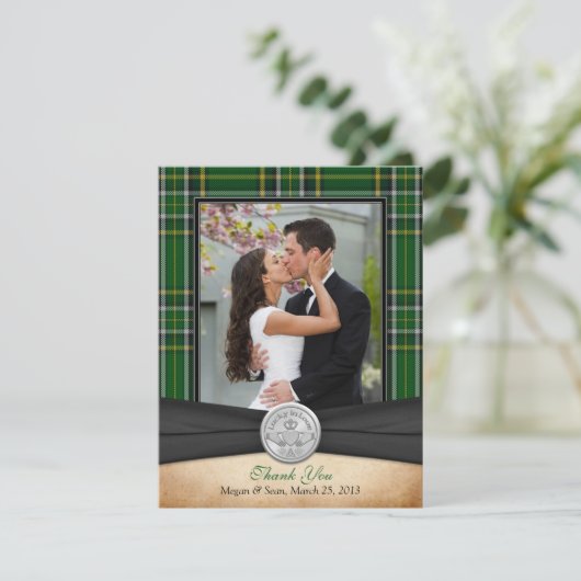Ierse Tartan Keltische Claddagh bruiloft dank u Bedankkaart (Staand voorkant)