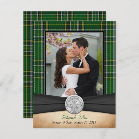Ierse Tartan Keltische Claddagh bruiloft dank u Bedankkaart (Voorkant / Achterkant)