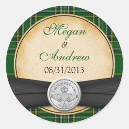 Ierse Tartan Keltische Claddagh Lucky Bruiloft Ronde Sticker