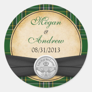 Ierse Tartan Keltische Claddagh Lucky Bruiloft Ronde Sticker