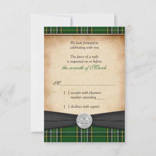 Ierse Tartan Keltische Claddagh Lucky Bruiloft RSV RSVP Kaartje (Voorkant)