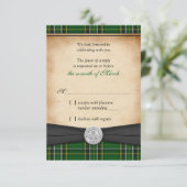 Ierse Tartan Keltische Claddagh Lucky Bruiloft RSV RSVP Kaartje (Staand voorkant)