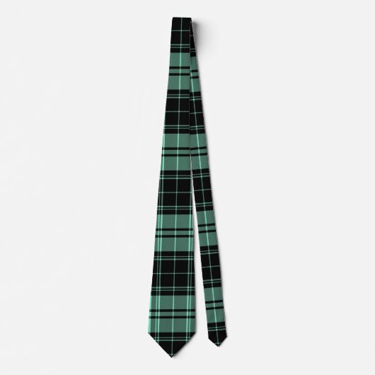 Ierse Tartan Pattern in Mint Groen en Zwart Stropdas (Voorkant)