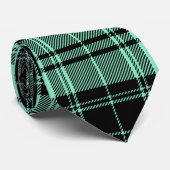 Ierse Tartan Pattern in Mint Groen en Zwart Stropdas (Opgerold)
