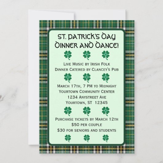 Ierse Tartan St. Patrick's Day Uitnodiging (Voorkant)