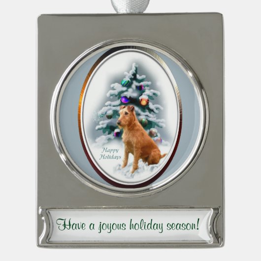 Ierse Terrier gepersonaliseerde Kerstmis Verzilverd Banner Ornament (Voorkant)