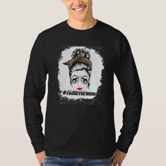 Ierse Terriër Hond Moeder Bleekte Messy Bun Leopar T-shirt (Voorkant)