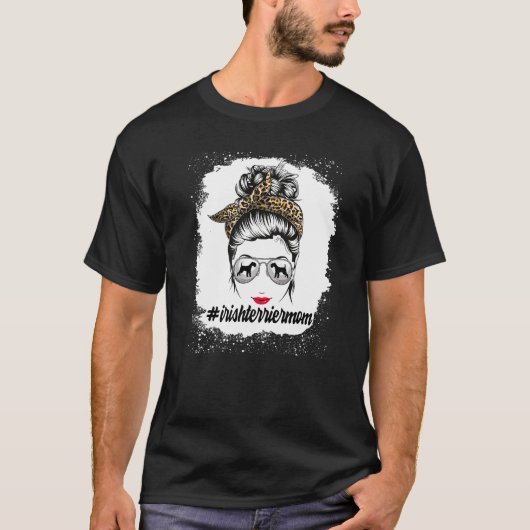 Ierse Terriër Hond Moeder Bleekte Messy Bun Leopar T-shirt (Voorkant)