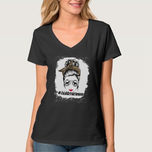 Ierse Terriër Hond Moeder Bleekte Messy Bun Leopar T-shirt (Voorkant)