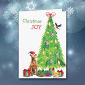 Ierse Terriër Hond, Vogel en Kerstboom Feestdagen Kaart