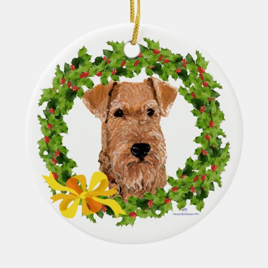 Ierse Terrier Hulstkrans Keramisch Ornament (Voorkant)