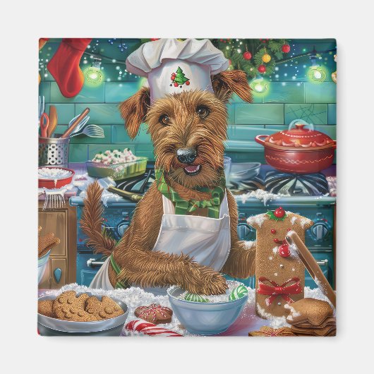 Ierse Terrier Kerstbakfeest: Feestelijke Kerstmis Magneet (Voorkant)