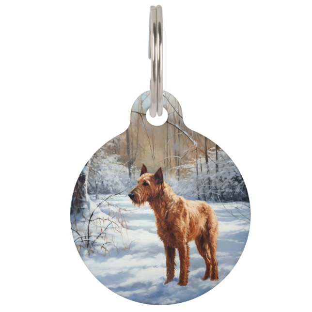 Ierse Terrier Laat het Sneeuwen Kerstmis Huisdierpenning (Voorkant)