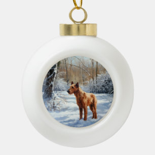 Ierse Terrier Laat het Sneeuwen Kerstmis Keramische Bal Ornament