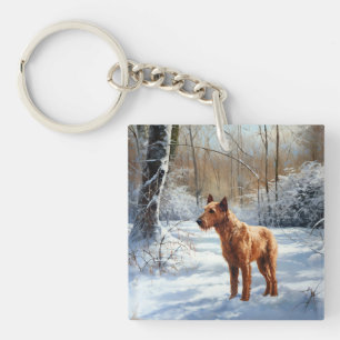 Ierse Terrier Laat het Sneeuwen Kerstmis Sleutelhanger