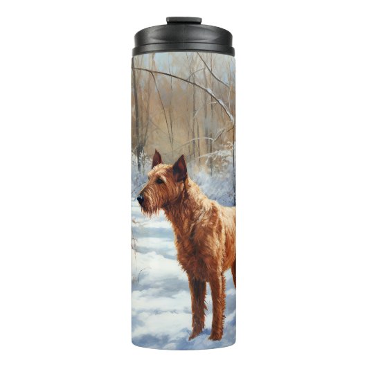 Ierse Terrier Laat het Sneeuwen Kerstmis Thermosbeker (Voorkant)
