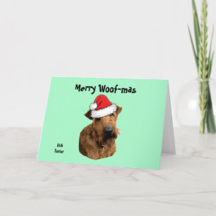 Ierse Terrier met een Kerstman Hoed   Feestdagen Kaart